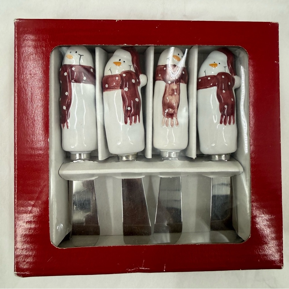 Christmas Butter Knives Cheese Spread - Bella Casa By Ganz Set Of 4 snowman
